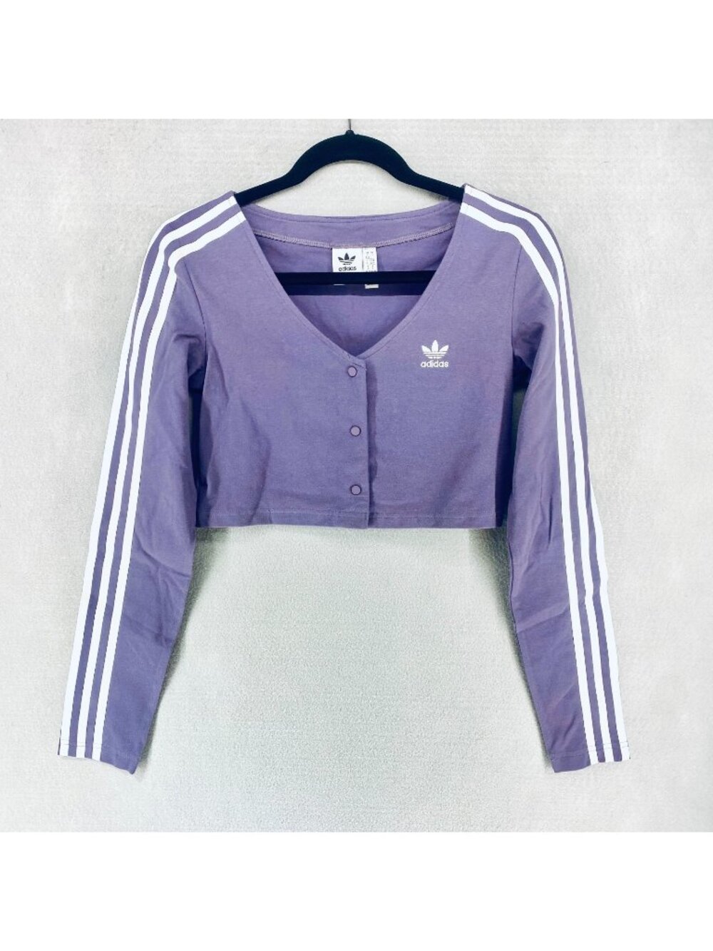 Adidas Originals Jacket Womens 6 Purple Three Stripe Long Sleeve Crop